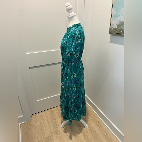 J. Crew Factory floral Printed ruffleneck puff-sleeve cotton midi dress size 2 - Picture 9 of 12